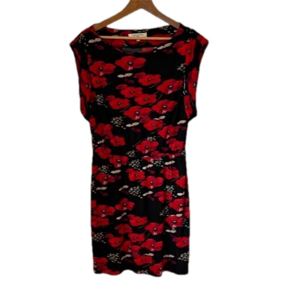 Evan Picone Red Poppy Black Dress. Size 12